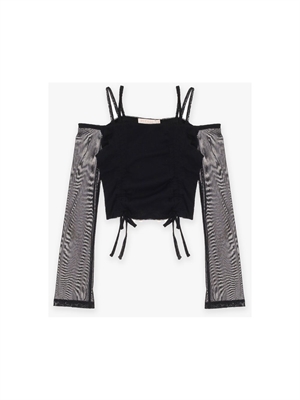 PLEASE maglia in tulle m/l spalla scoperta e stringhe ML00290G73