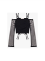 PLEASE maglia in tulle m/l spalla scoperta e stringhe ML00290G73
